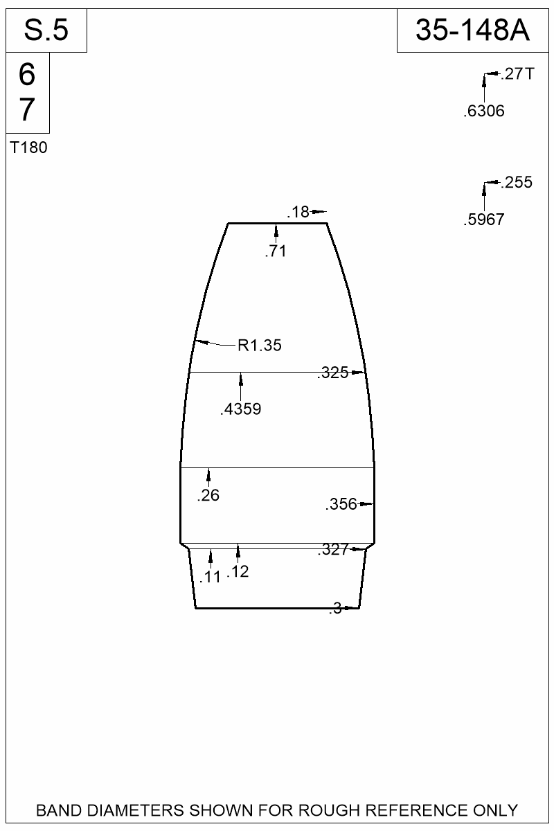Dimensioned view of bullet 35-148A