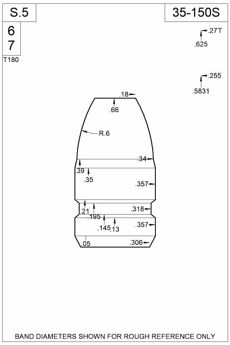 Dimensioned view of bullet 35-150S