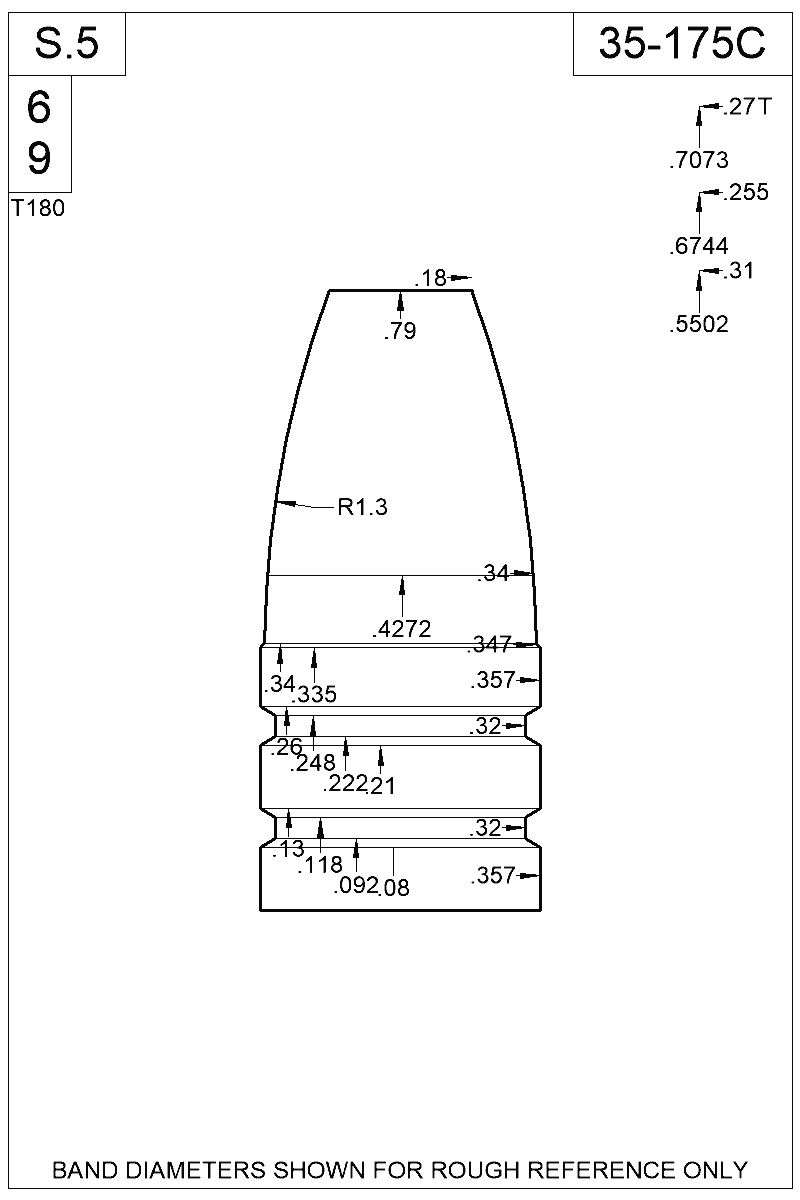 Dimensioned view of bullet 35-175C