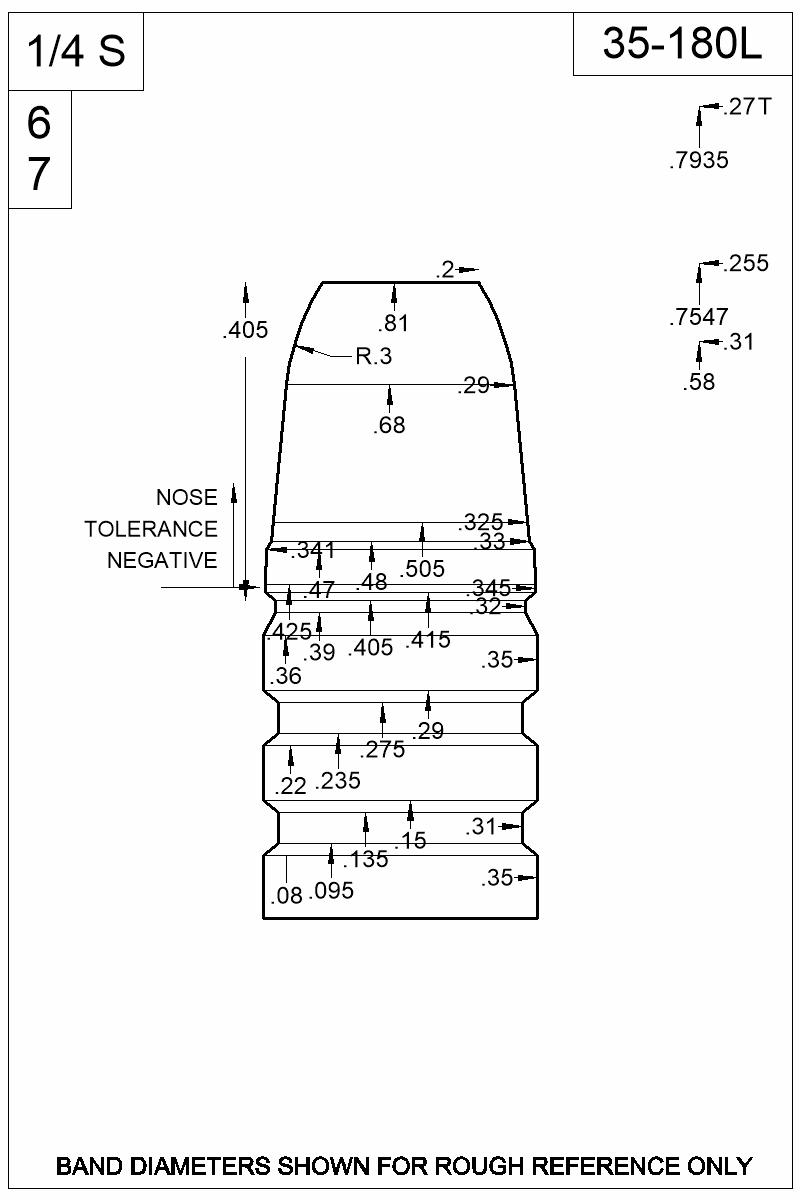 Dimensioned view of bullet 35-180L