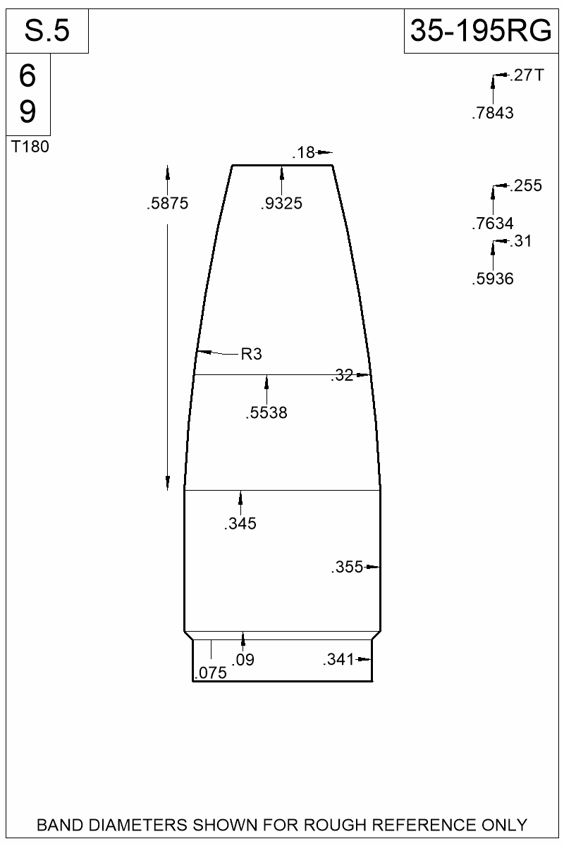 Dimensioned view of bullet 35-195RG