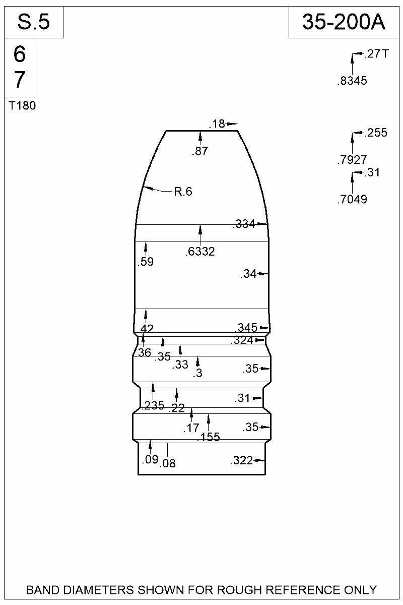 Dimensioned view of bullet 35-200A