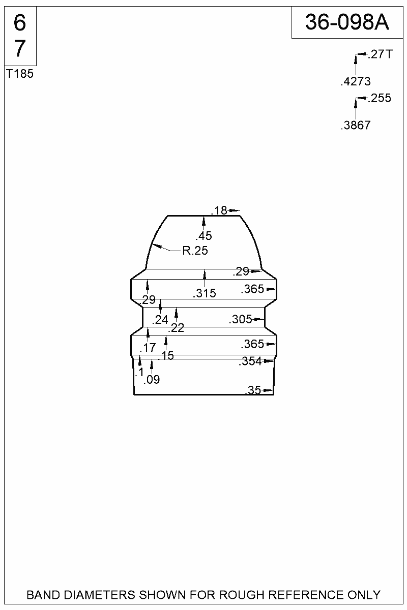 Dimensioned view of bullet 36-098A
