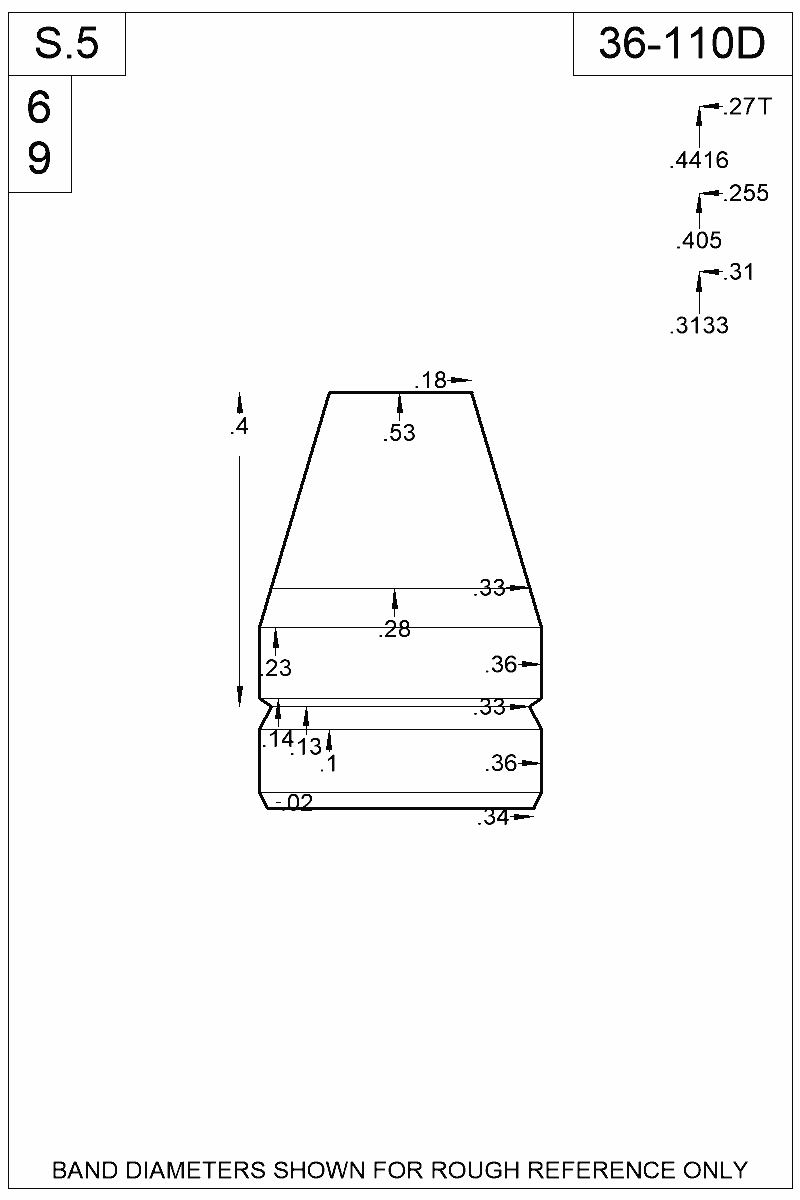 Dimensioned view of bullet 36-110D