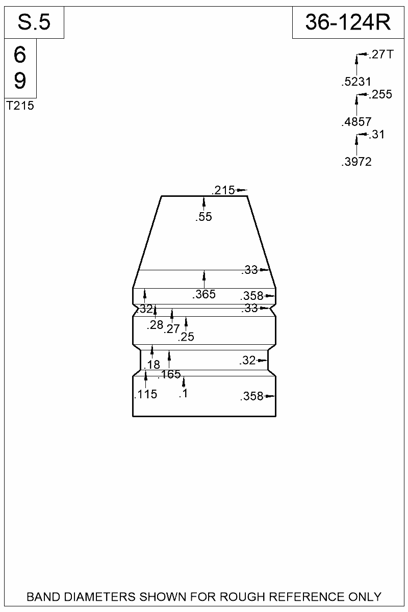 Dimensioned view of bullet 36-124R