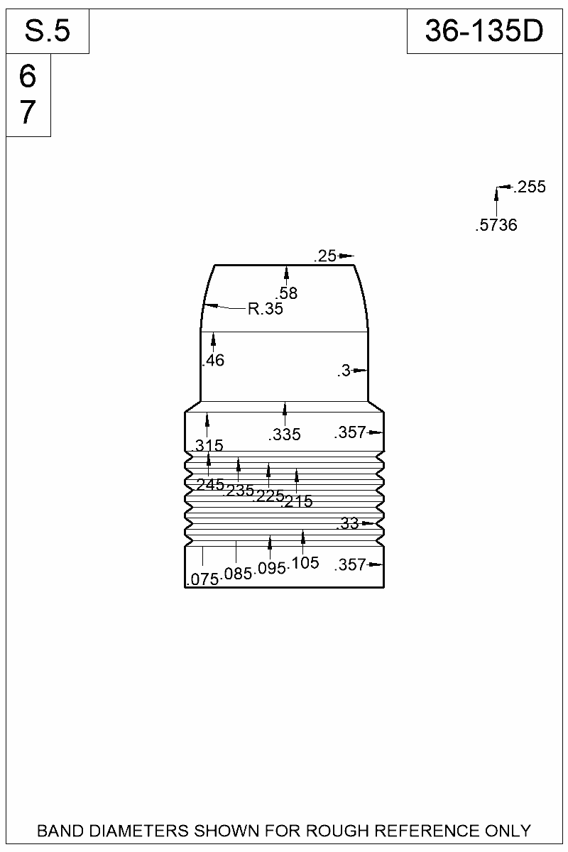 Dimensioned view of bullet 36-135D