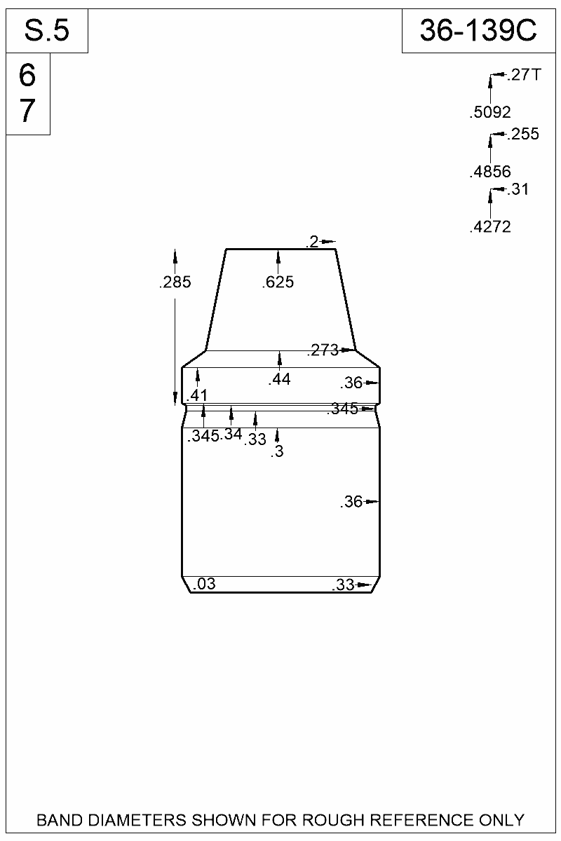 Dimensioned view of bullet 36-139C