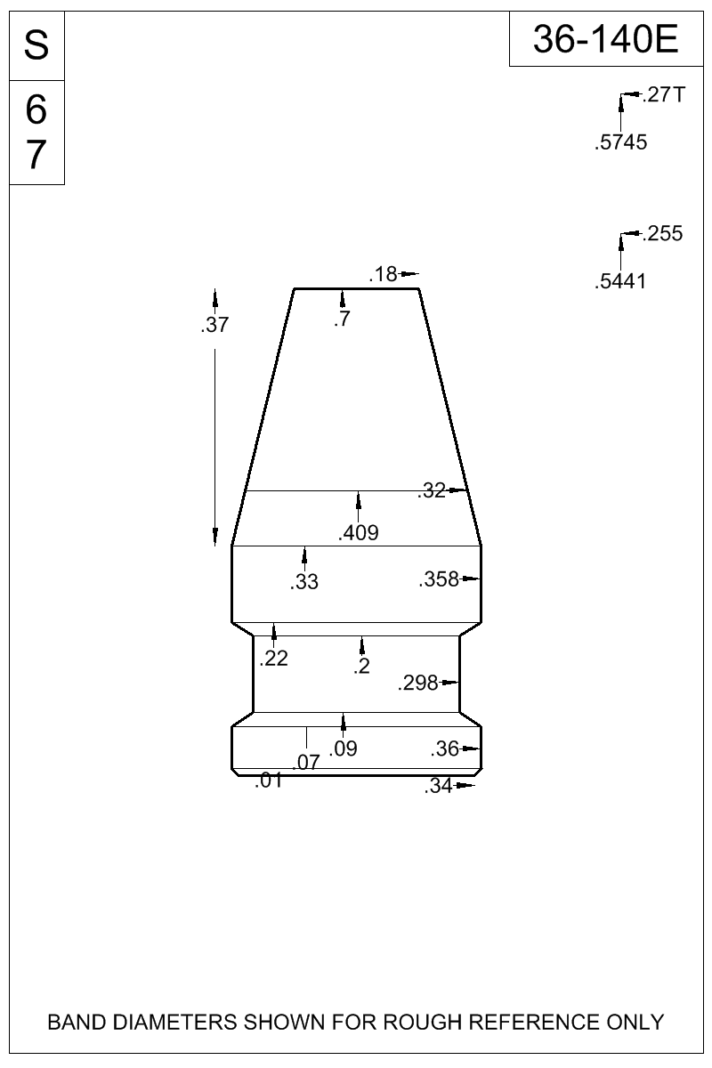 Dimensioned view of bullet 36-140E