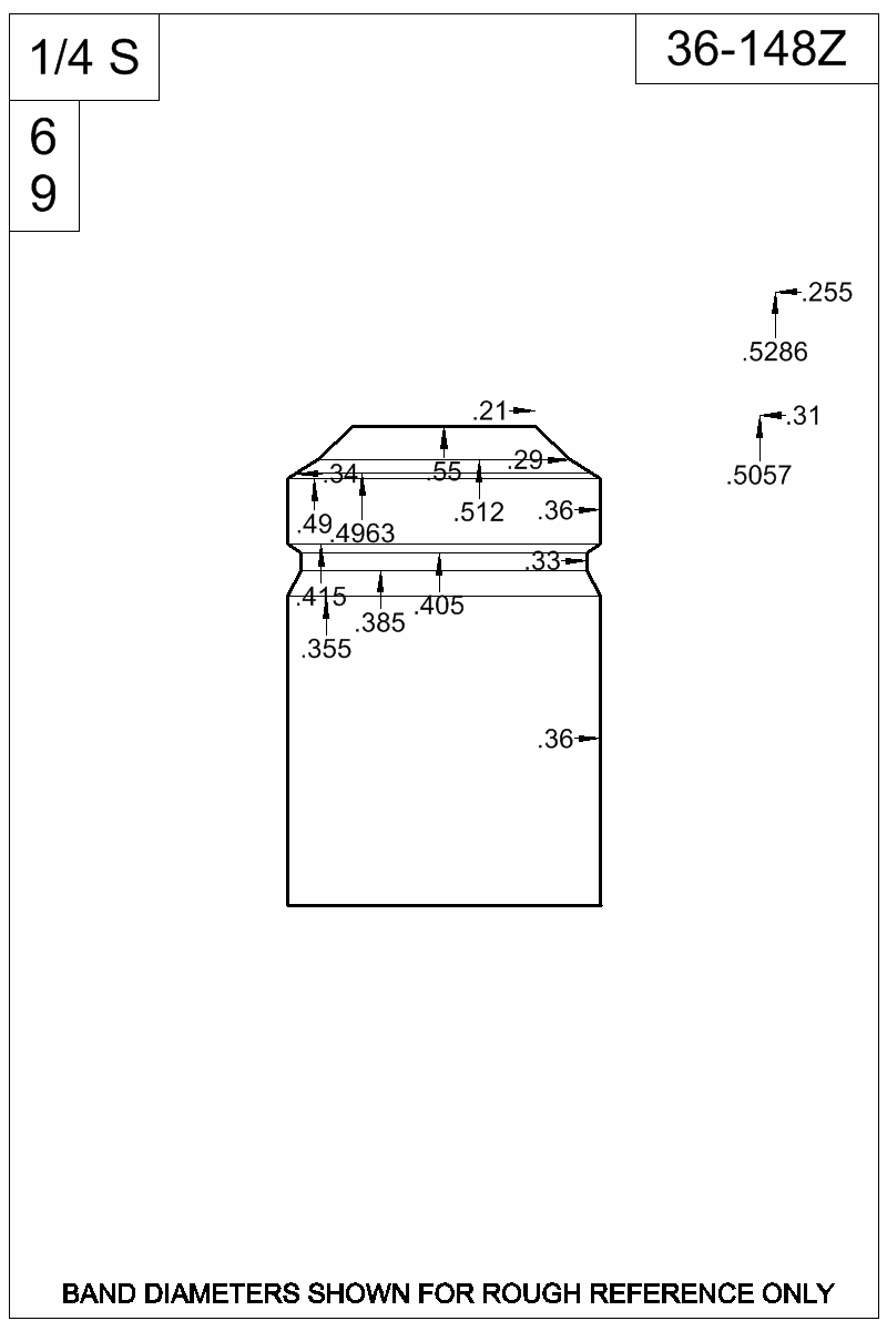 Dimensioned view of bullet 36-148Z