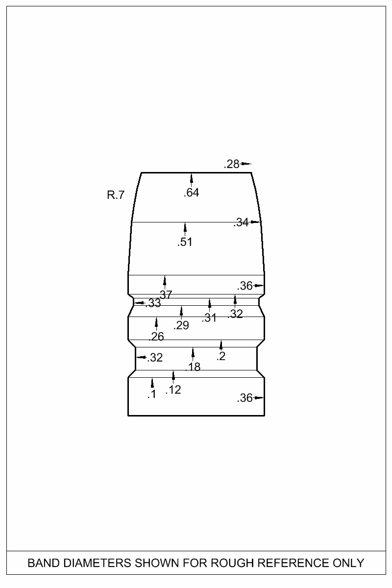 Dimensioned view of bullet 36-165V
