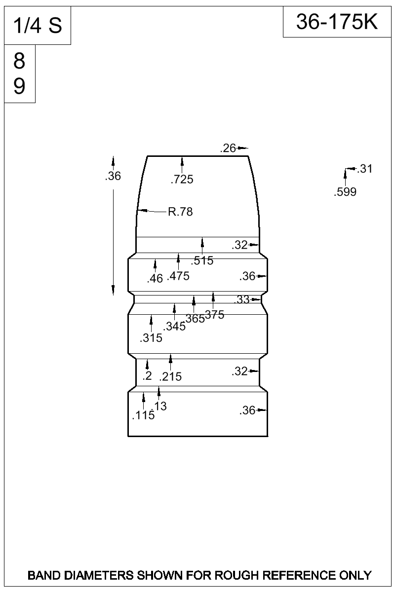 Dimensioned view of bullet 36-175K