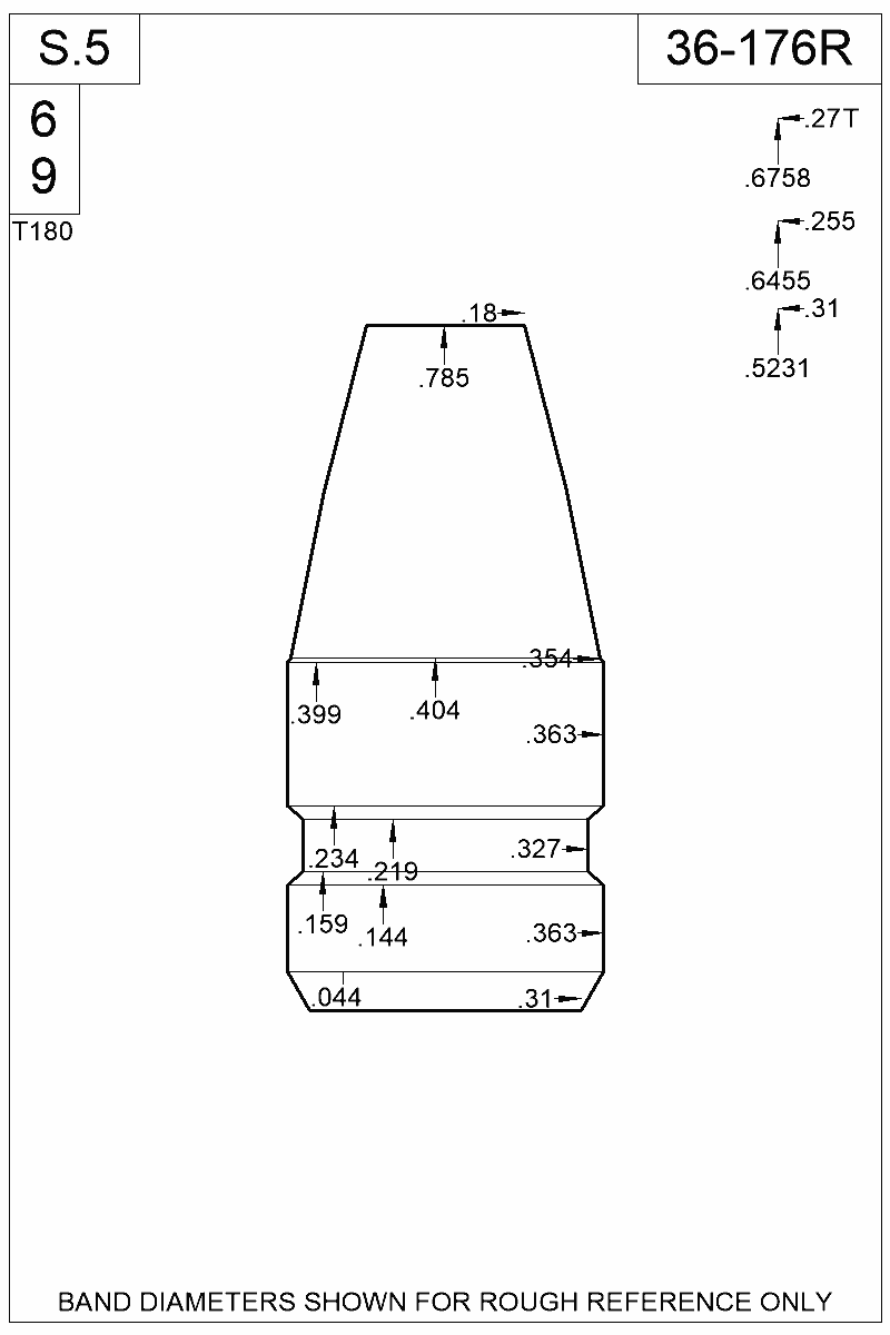 Dimensioned view of bullet 36-176R