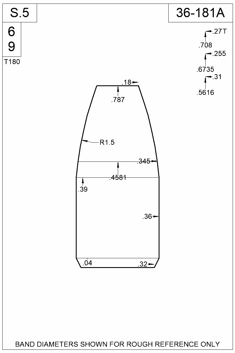 Dimensioned view of bullet 36-181A