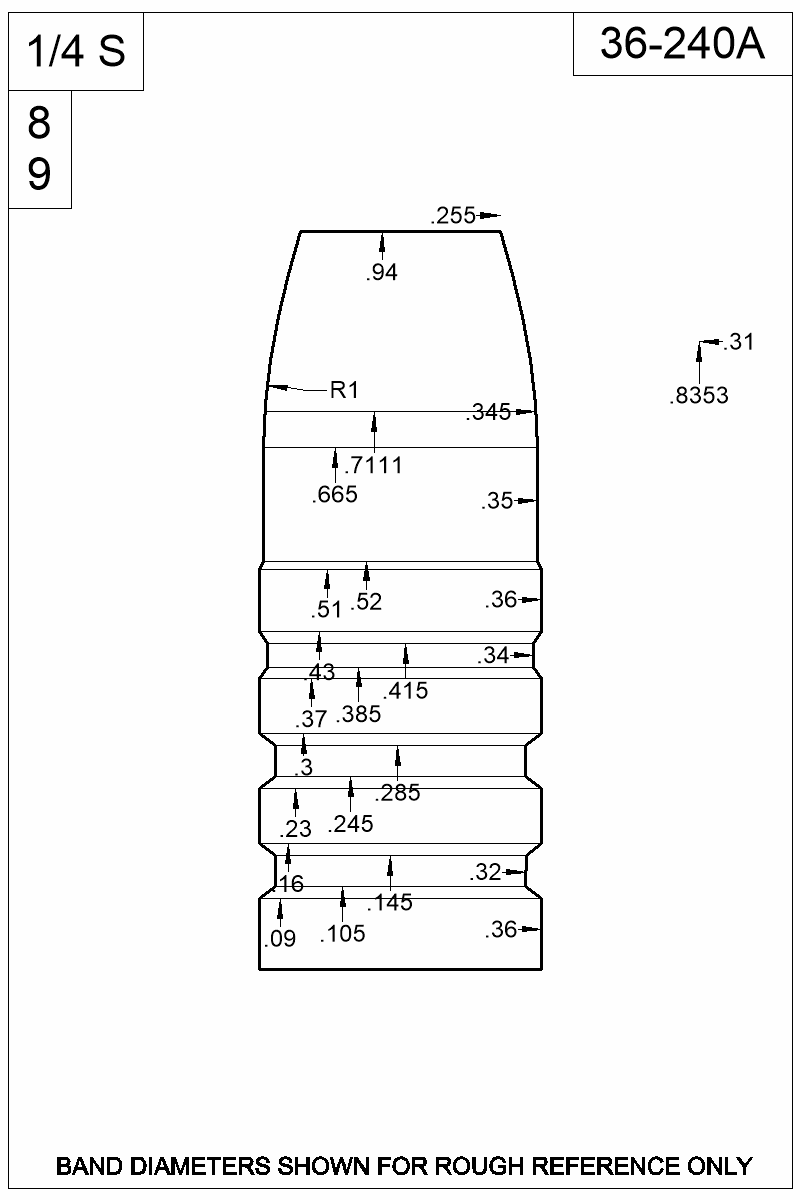 Dimensioned view of bullet 36-240A