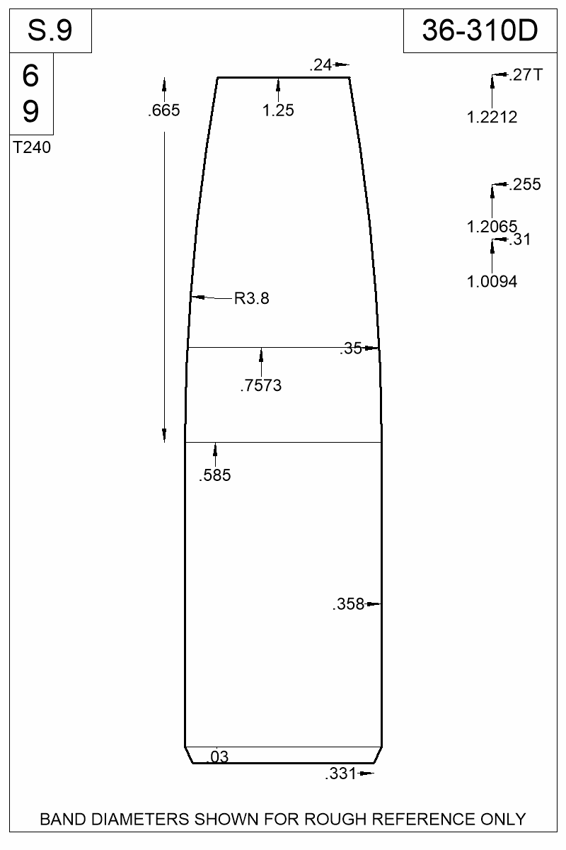 Dimensioned view of bullet 36-310D