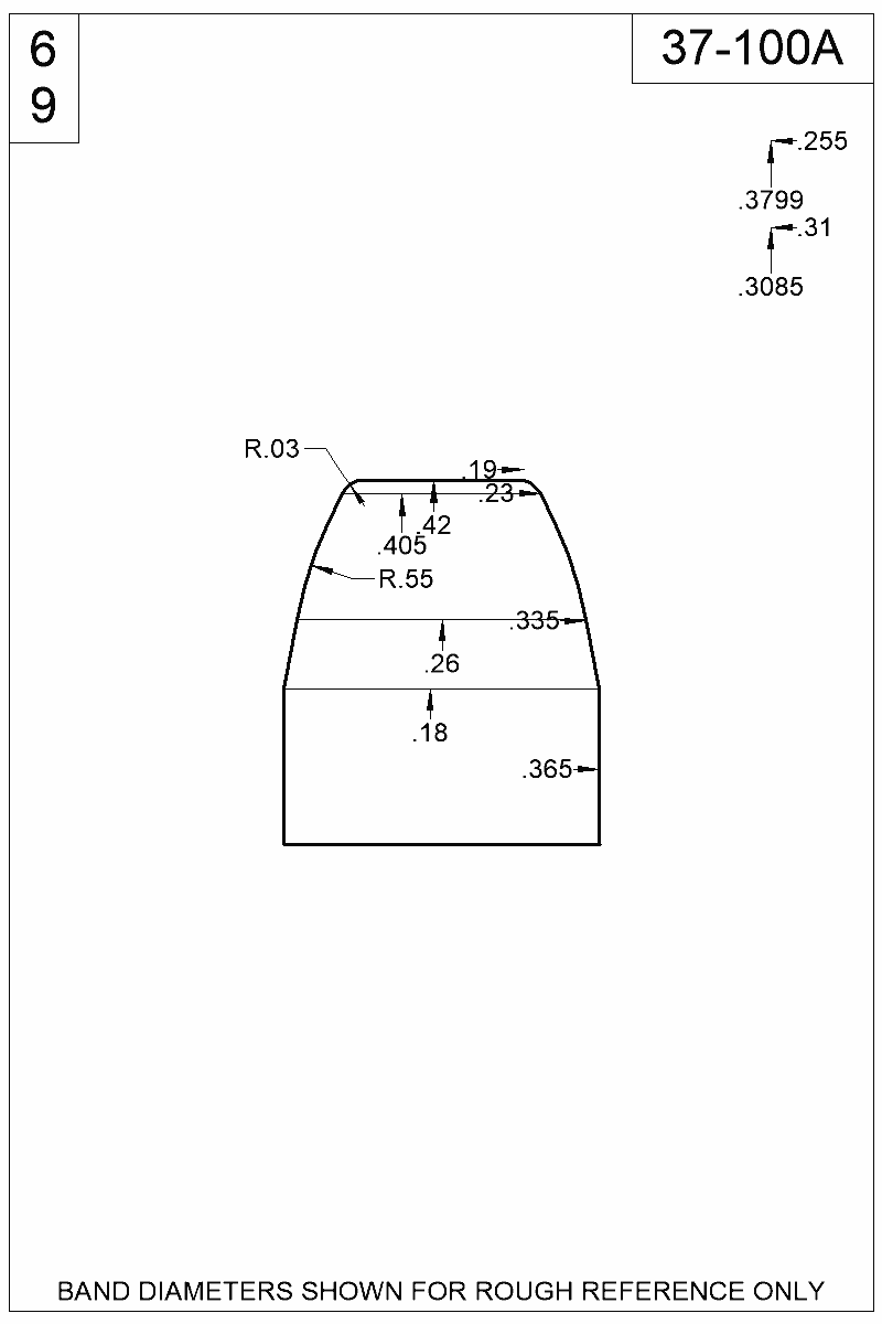 Dimensioned view of bullet 37-100A