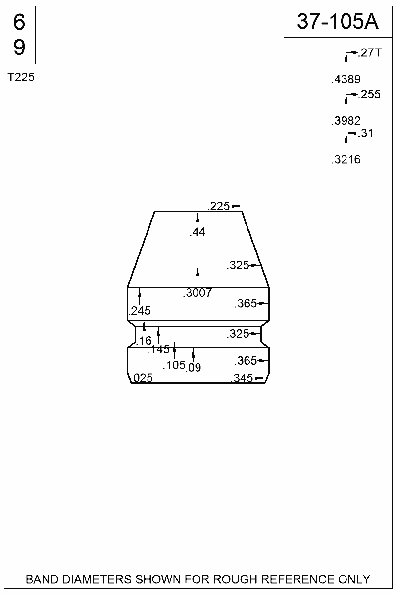 Dimensioned view of bullet 37-105A