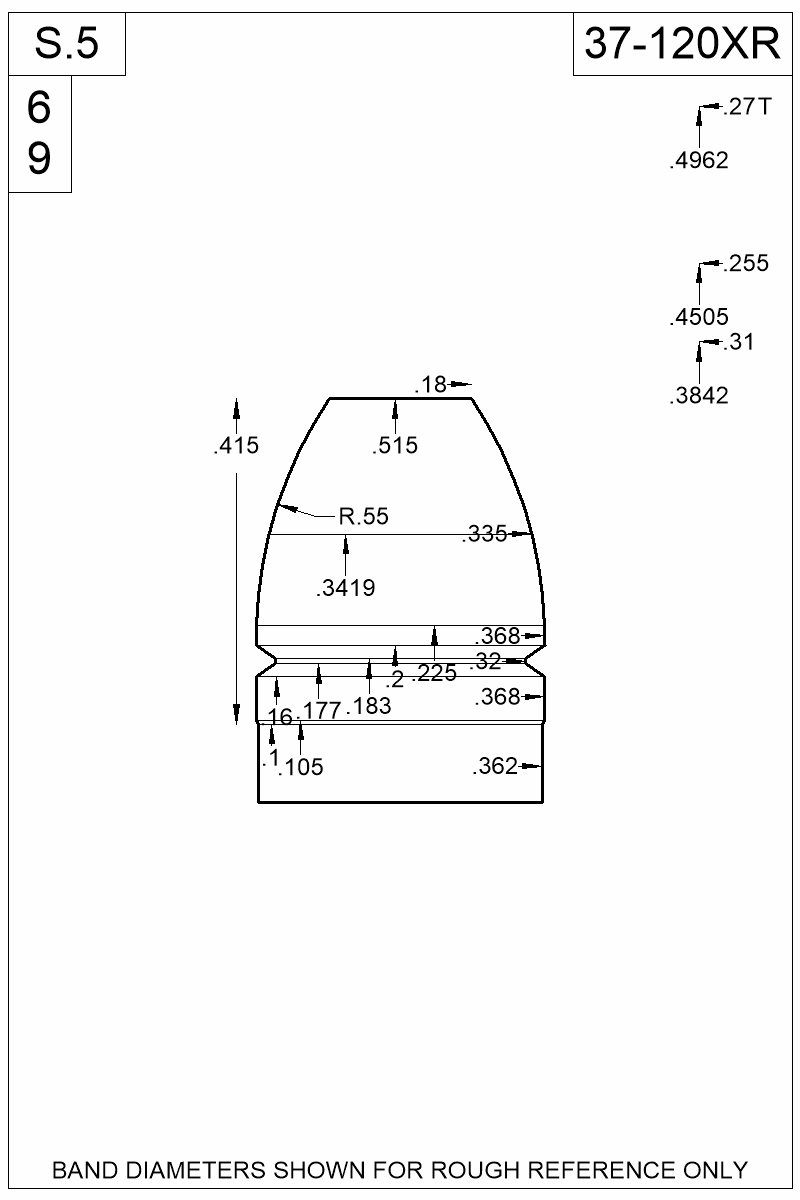 Dimensioned view of bullet 37-120XR