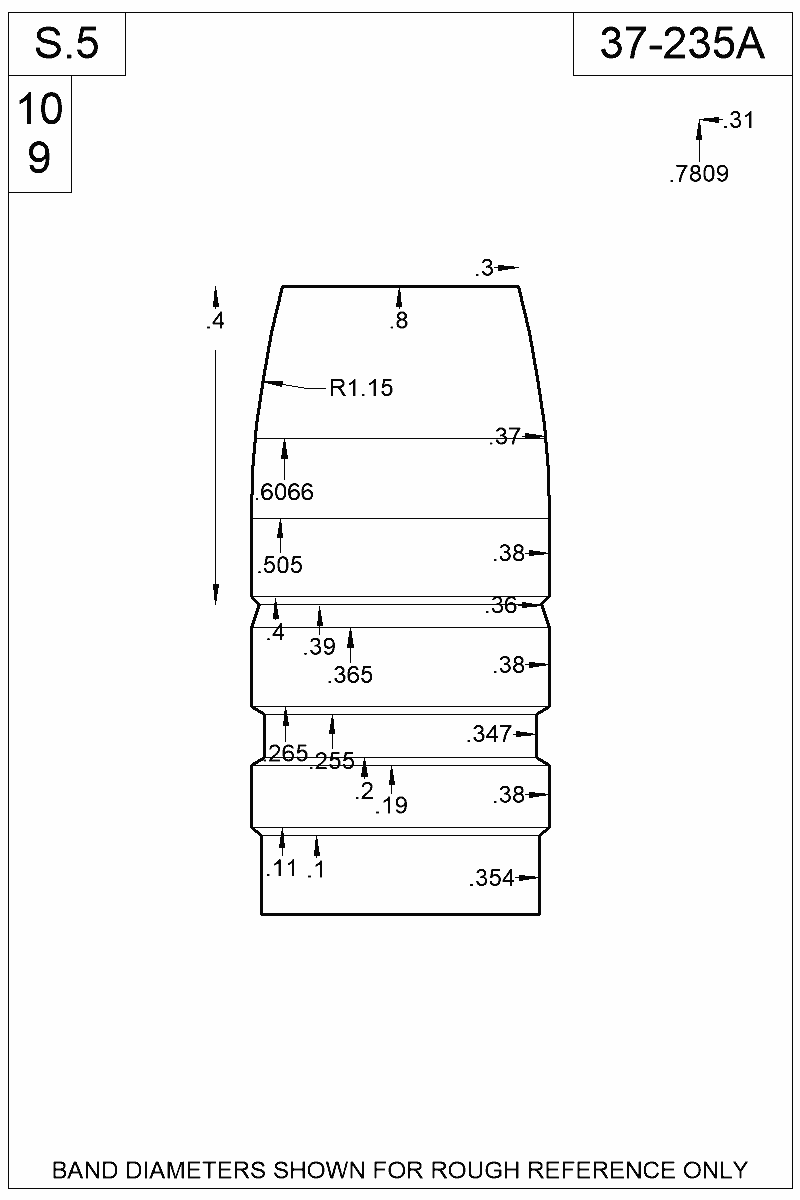 Dimensioned view of bullet 37-235A