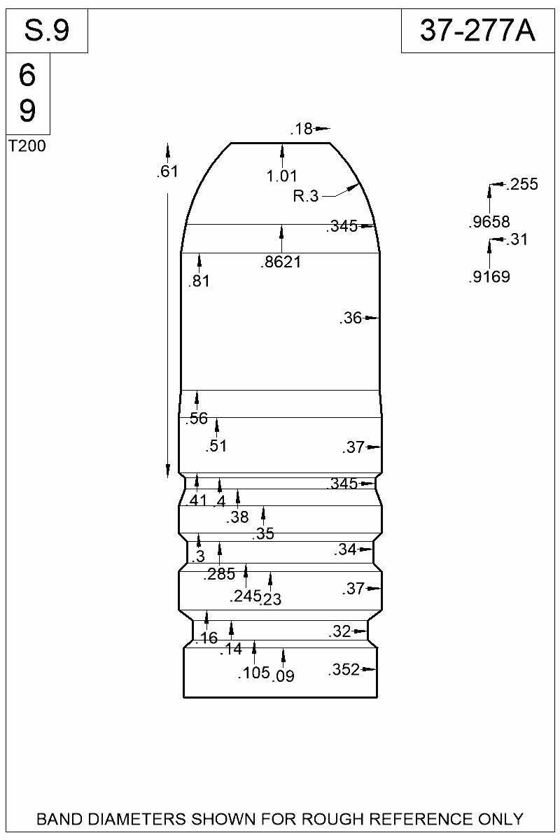 Dimensioned view of bullet 37-277A