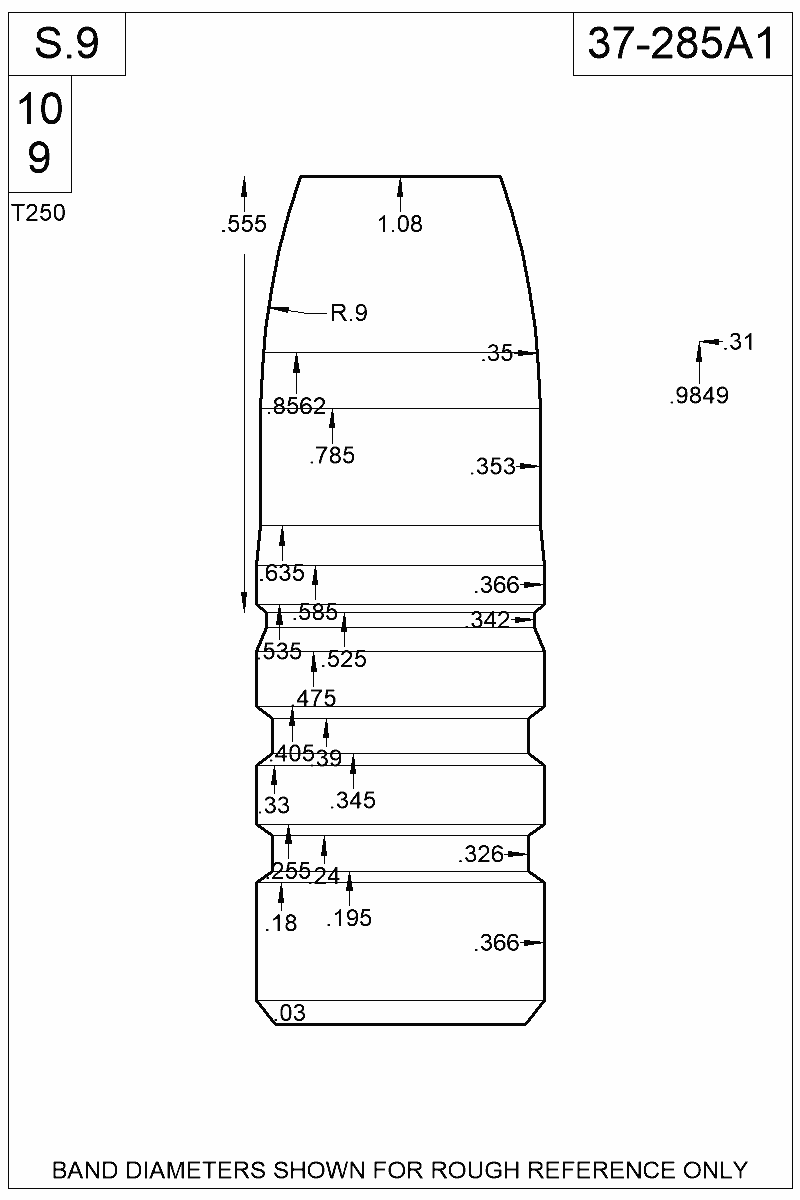 Dimensioned view of bullet 37-285A1