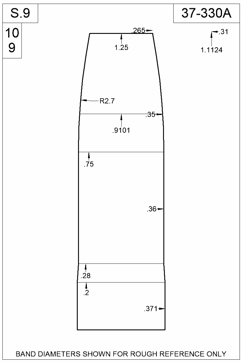 Dimensioned view of bullet 37-330A