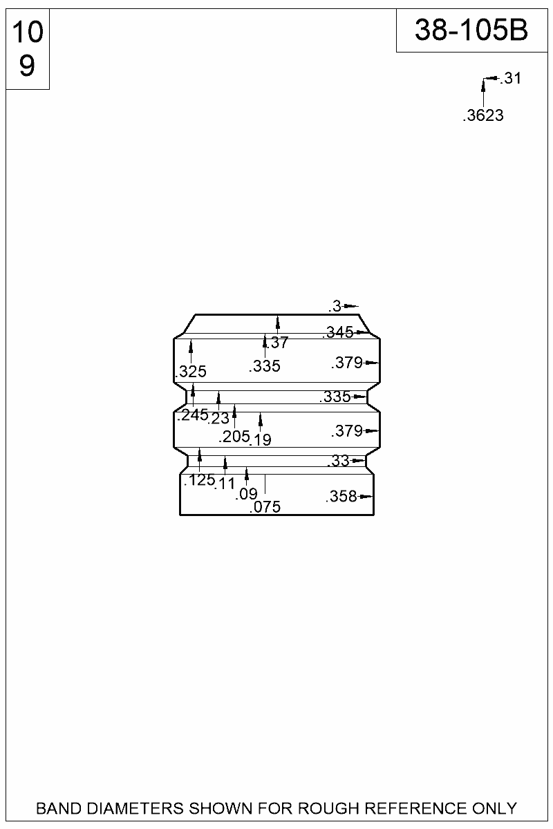 Accurate Molds catalog #38-105B Dimensioned view of bullet 38-105B
