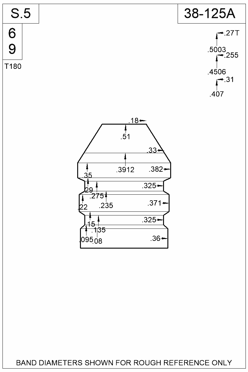 Dimensioned view of bullet 38-125A