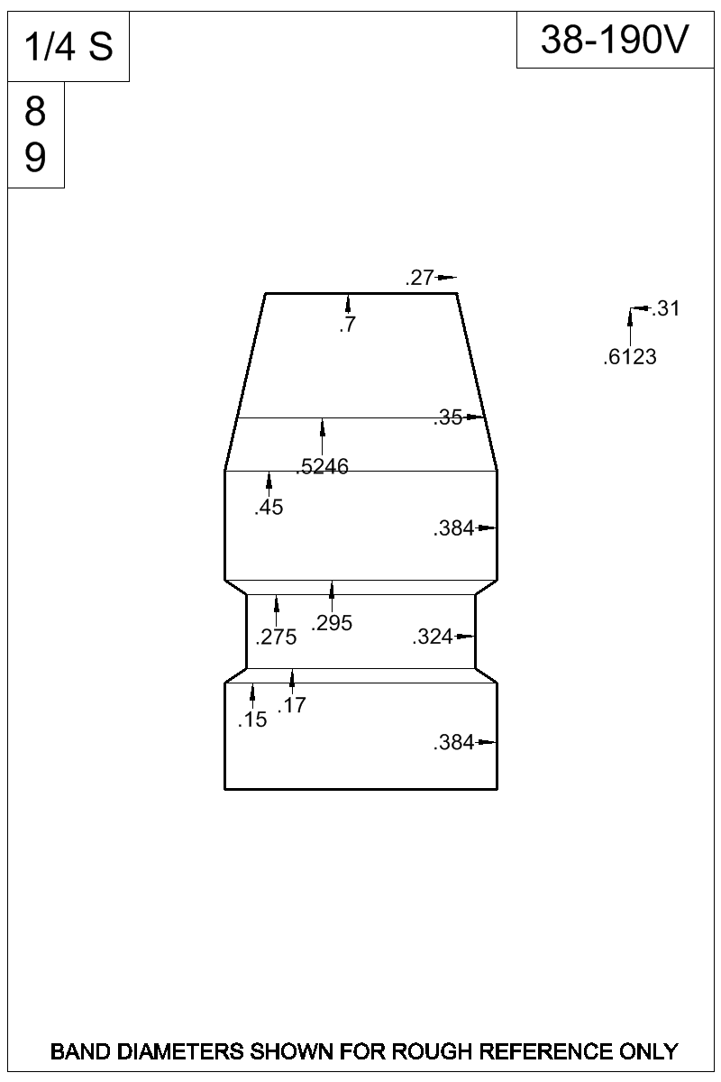 Dimensioned view of bullet 38-190V