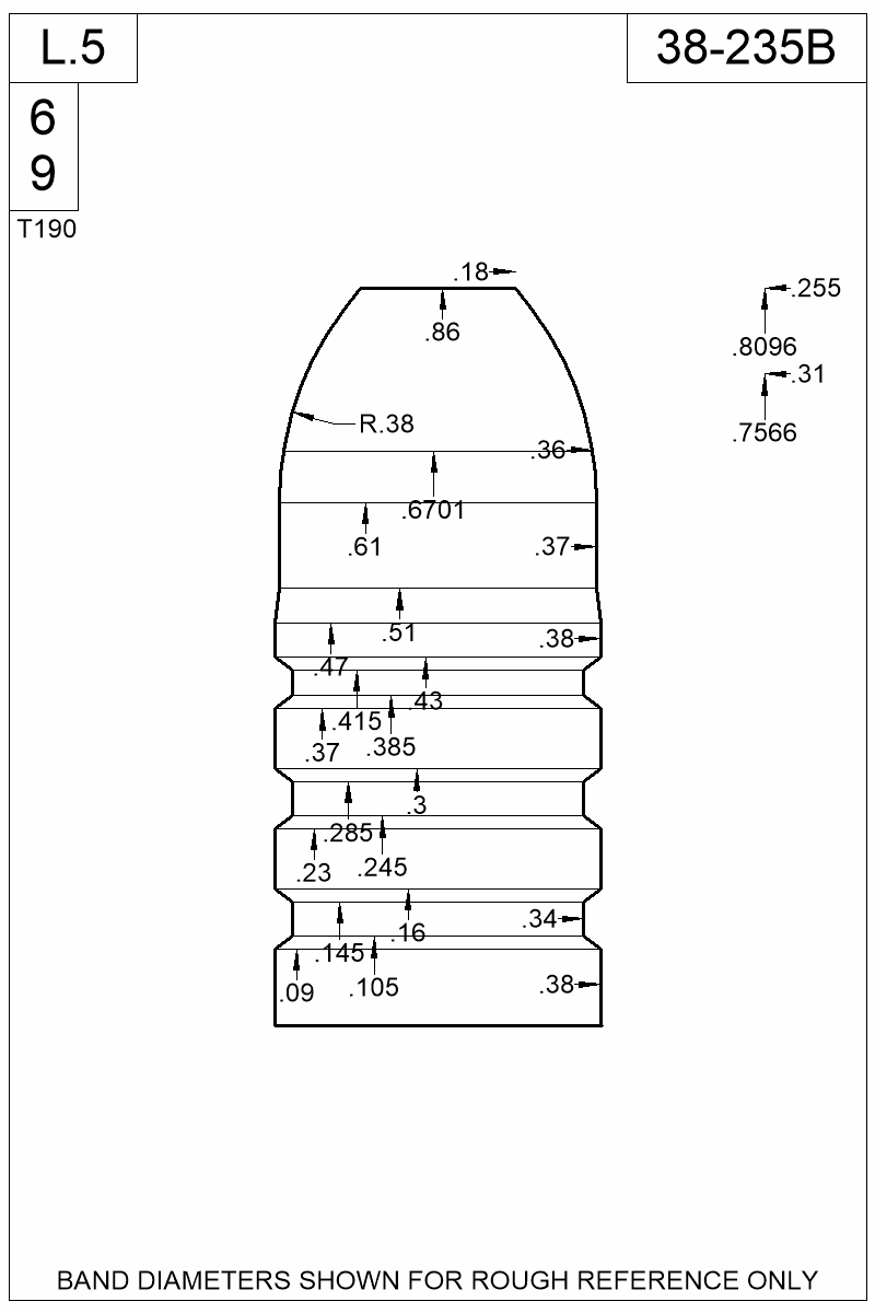 Dimensioned view of bullet 38-235B