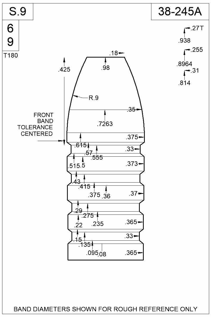 Dimensioned view of bullet 38-245A
