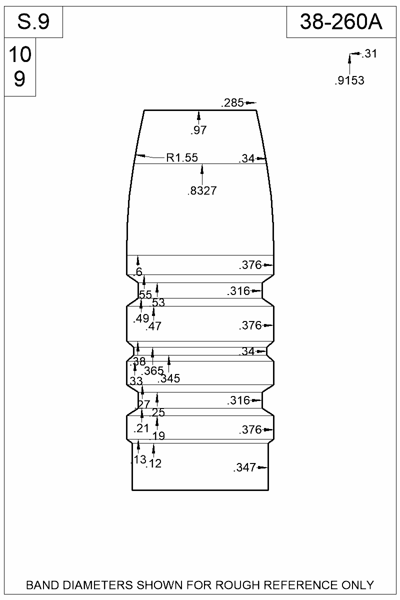 Dimensioned view of bullet 38-260A