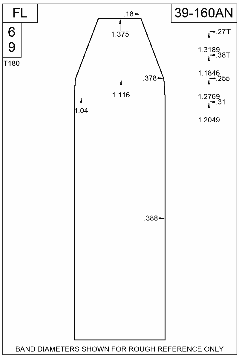 Dimensioned view of bullet 39-160AN