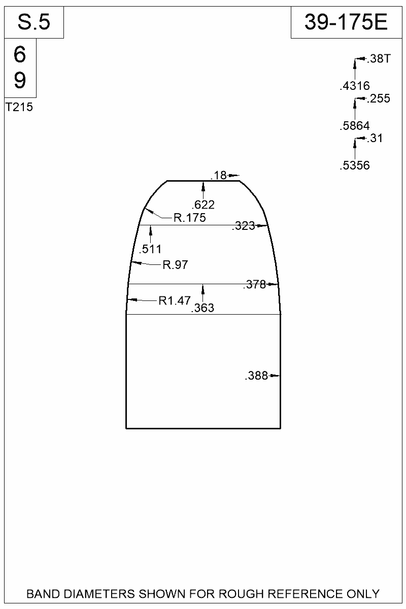 Dimensioned view of bullet 39-175E