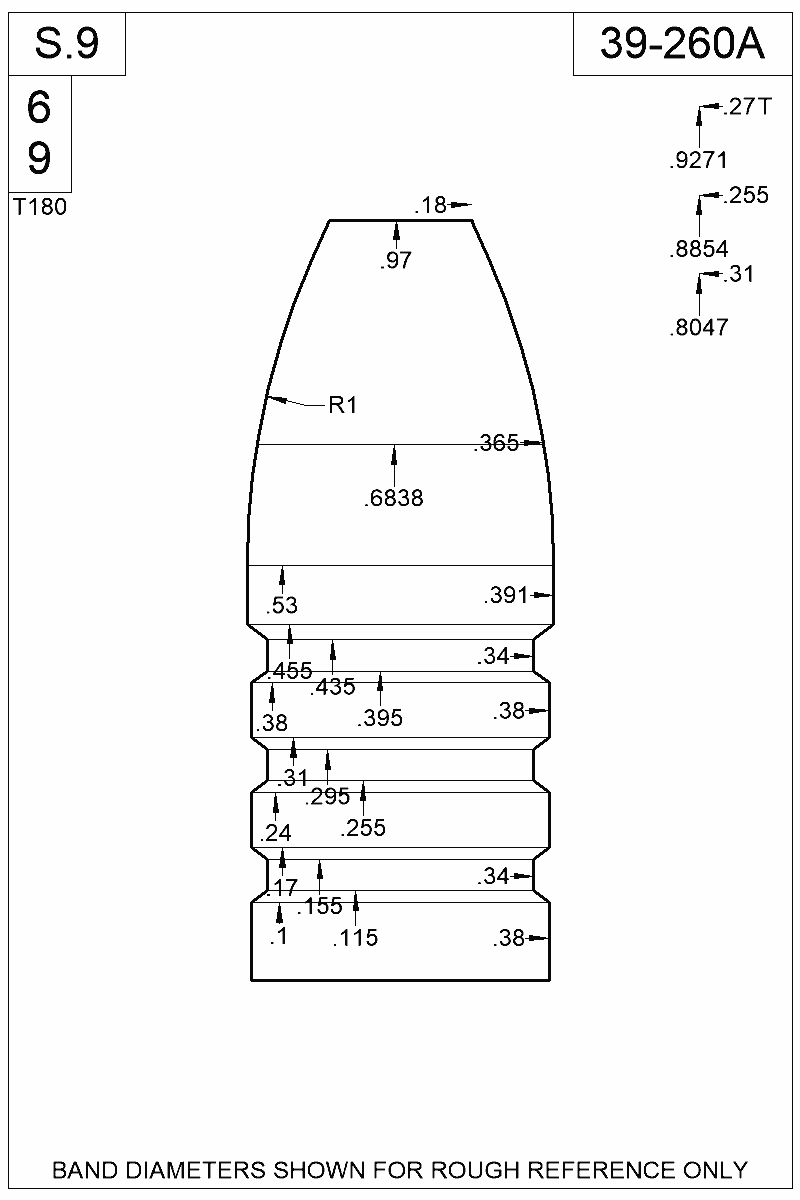 Dimensioned view of bullet 39-260A