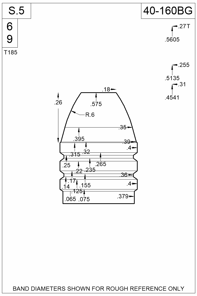 Dimensioned view of bullet 40-160BG