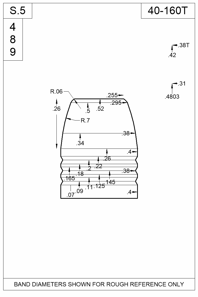 Dimensioned view of bullet 40-160T
