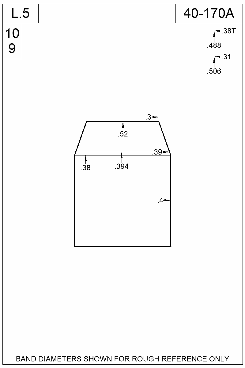 Accurate Molds catalog #40-170A Dimensioned view of bullet 40-170A
