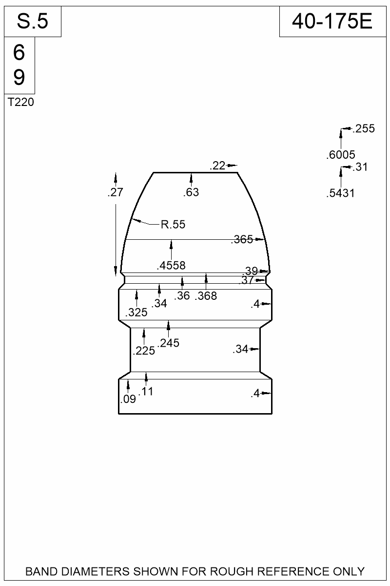 Dimensioned view of bullet 40-175E