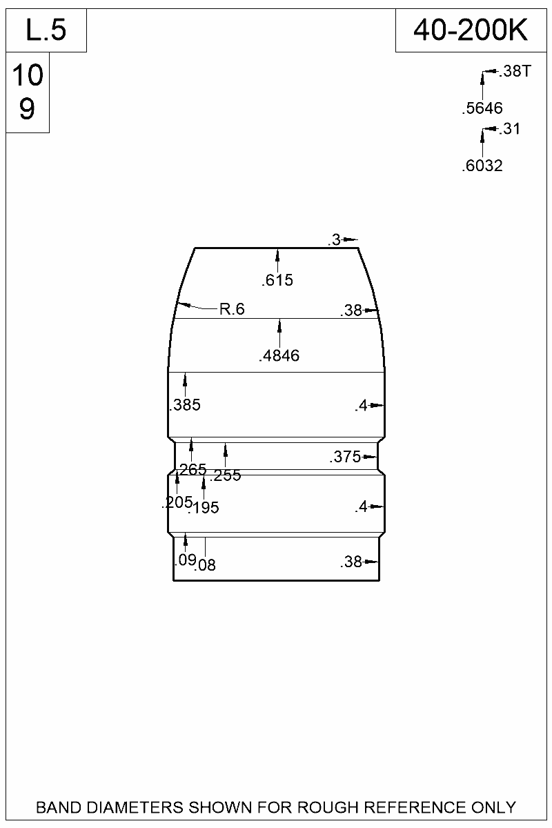 Dimensioned view of bullet 40-200K