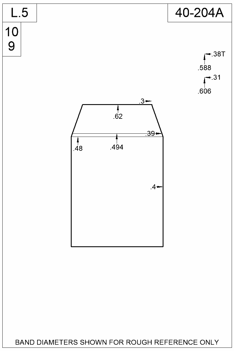 Accurate Molds catalog #40-204A Dimensioned view of bullet 40-204A