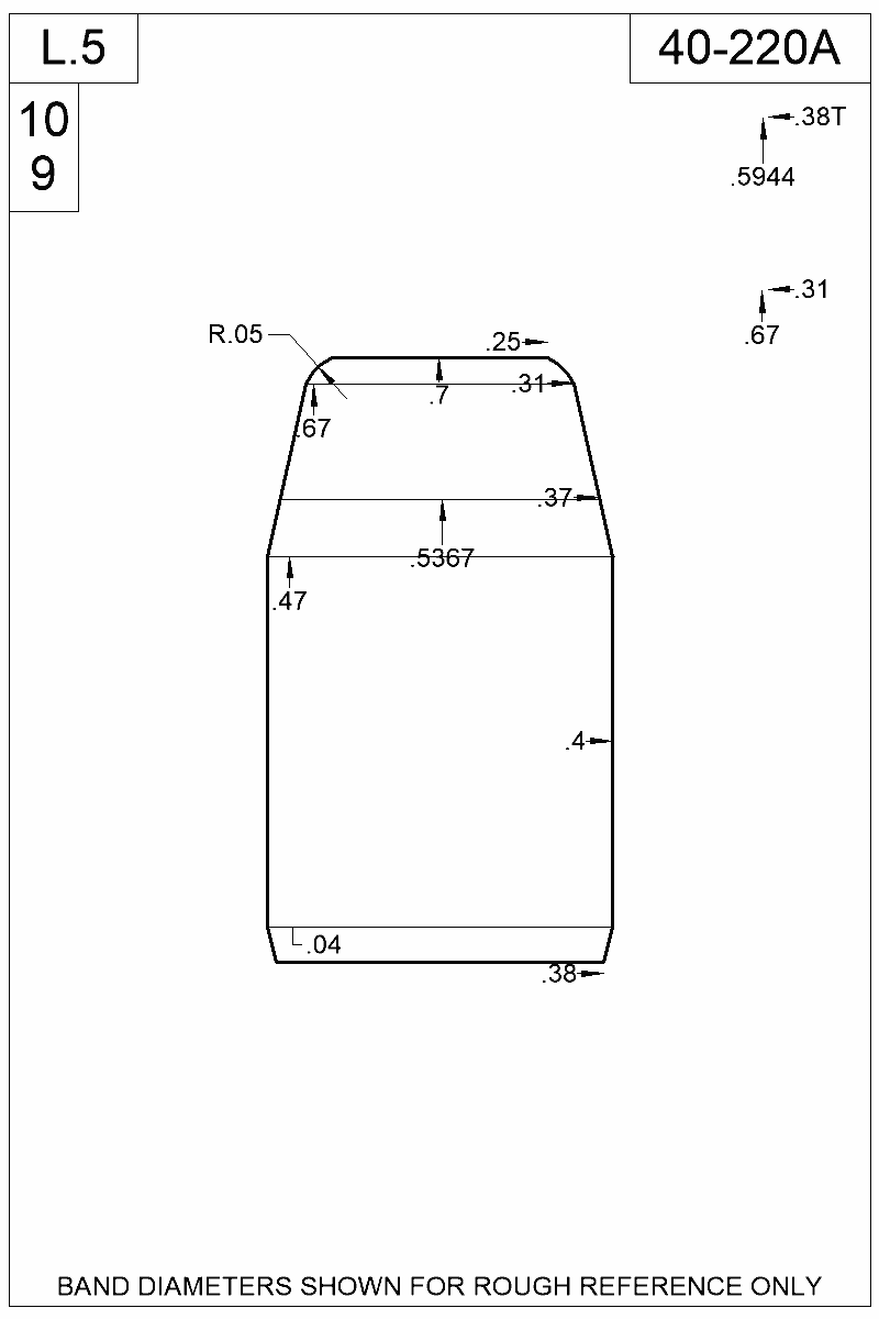 Dimensioned view of bullet 40-220A