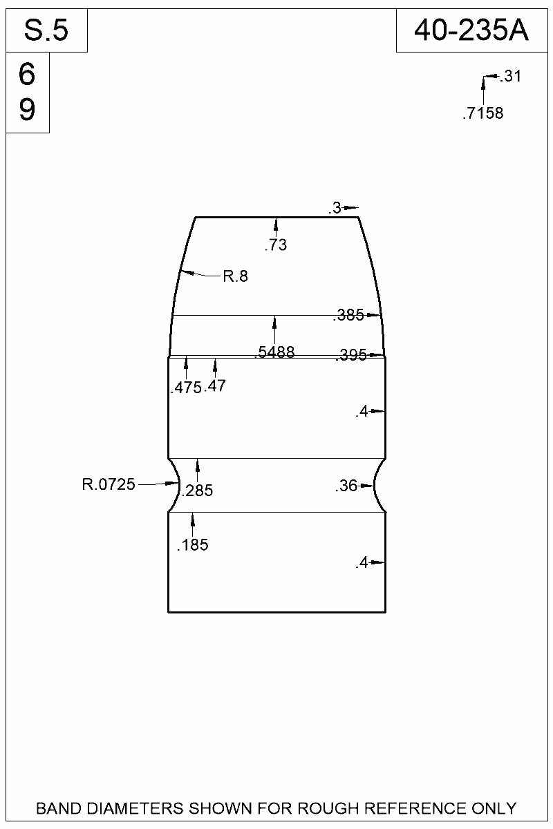 Dimensioned view of bullet 40-235A