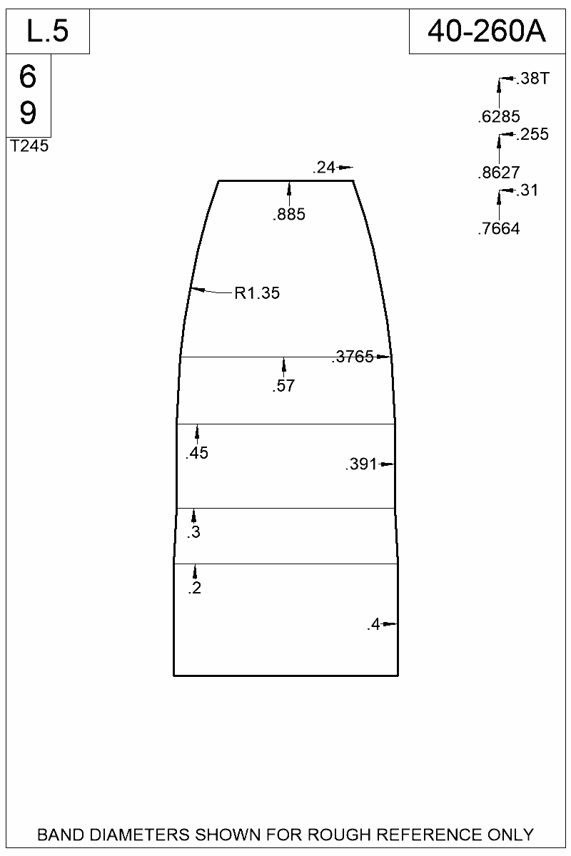 Dimensioned view of bullet 40-260A