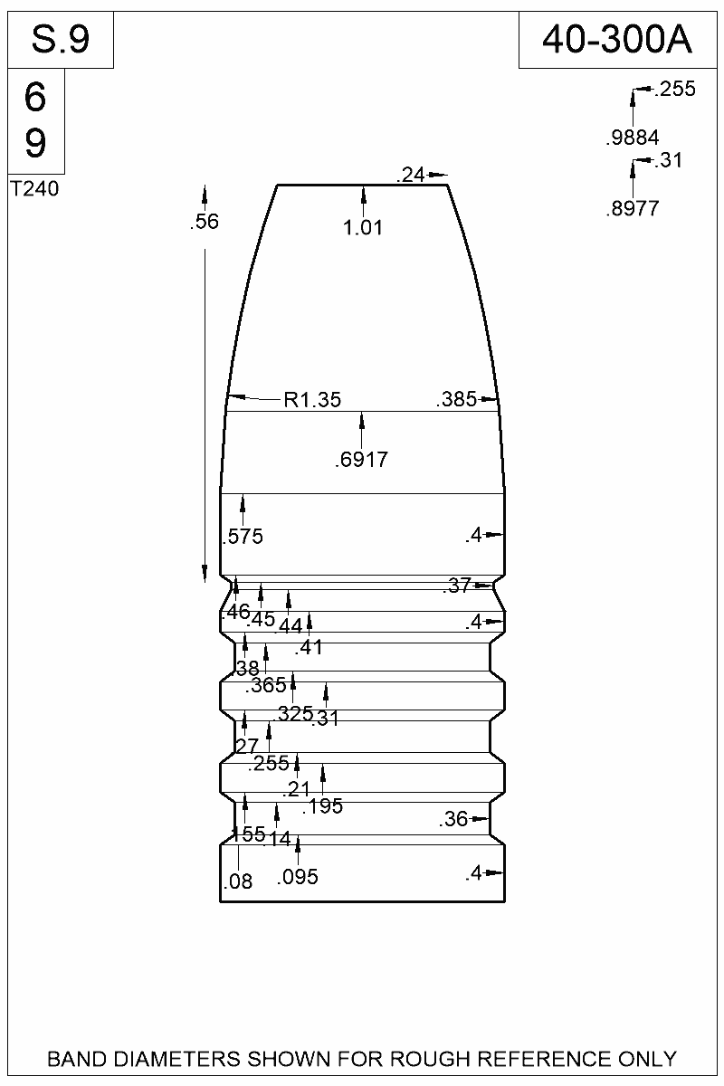 Dimensioned view of bullet 40-300A