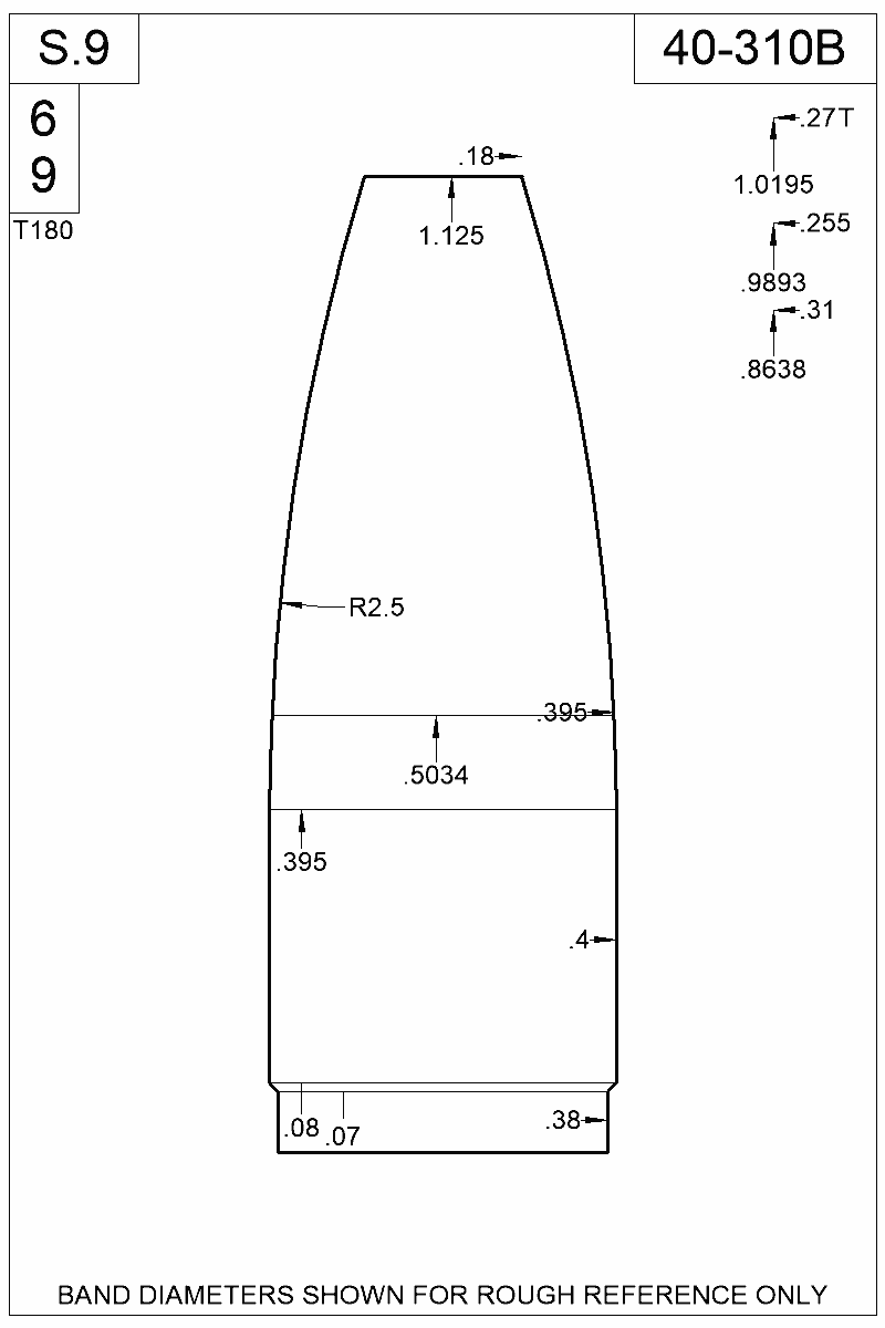 Accurate Molds catalog #40-310B Dimensioned view of bullet 40-310B