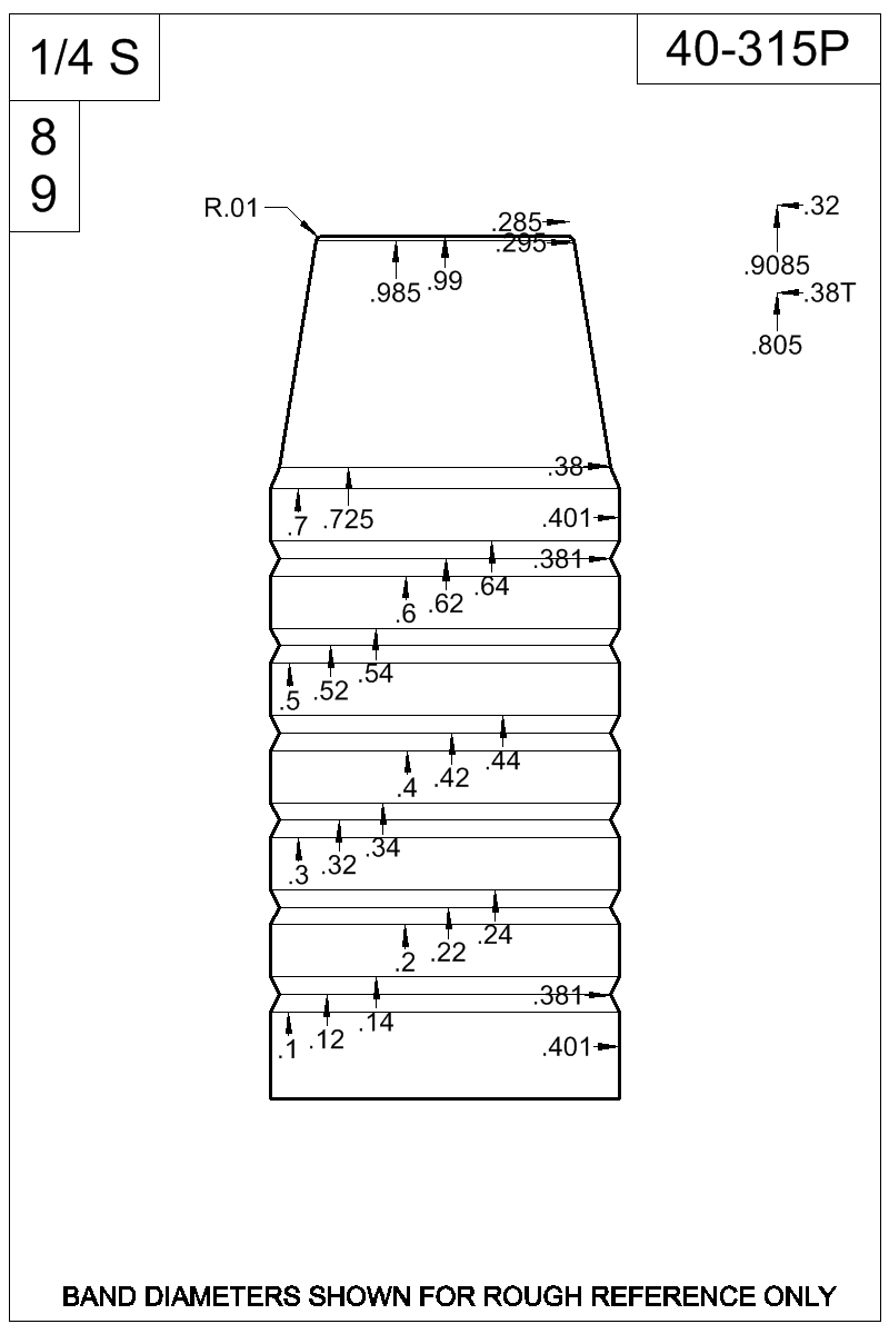 Dimensioned view of bullet 40-315P