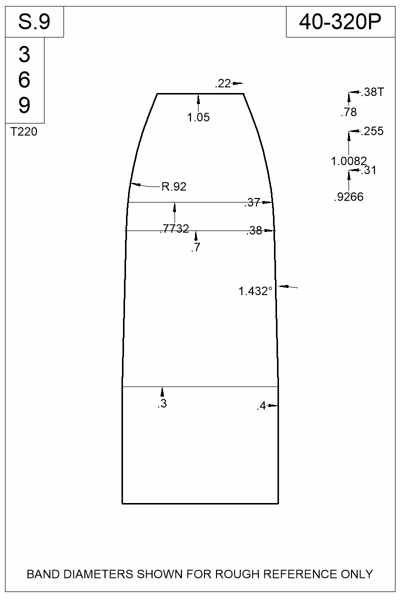 Dimensioned view of bullet 40-320P