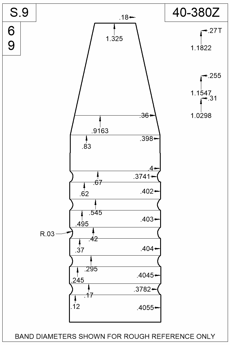 Dimensioned view of bullet 40-380Z