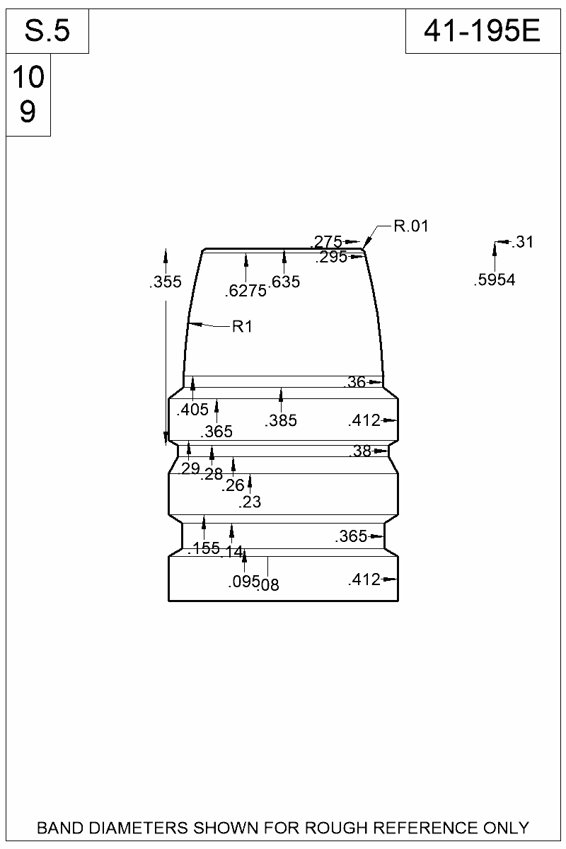 Dimensioned view of bullet 41-195E